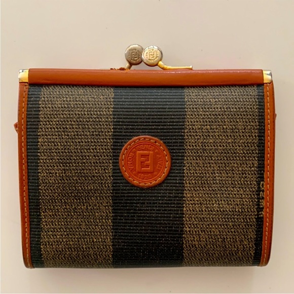 Fendi Handbags - Fendi Pequín Brown and Black Stripes Coin Wallet